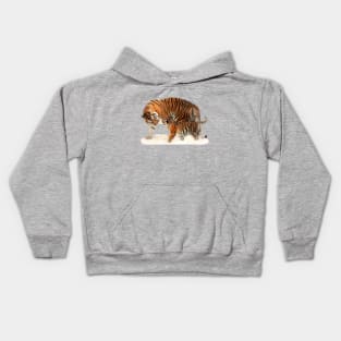 Mom and baby tiger on snow Kids Hoodie